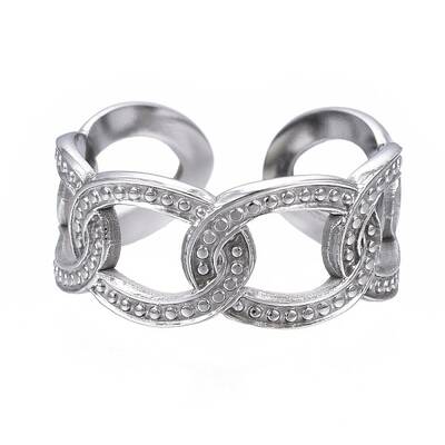 Non-Tarnish 304 Stainless Steel Curb Chain Open Cuff Ring