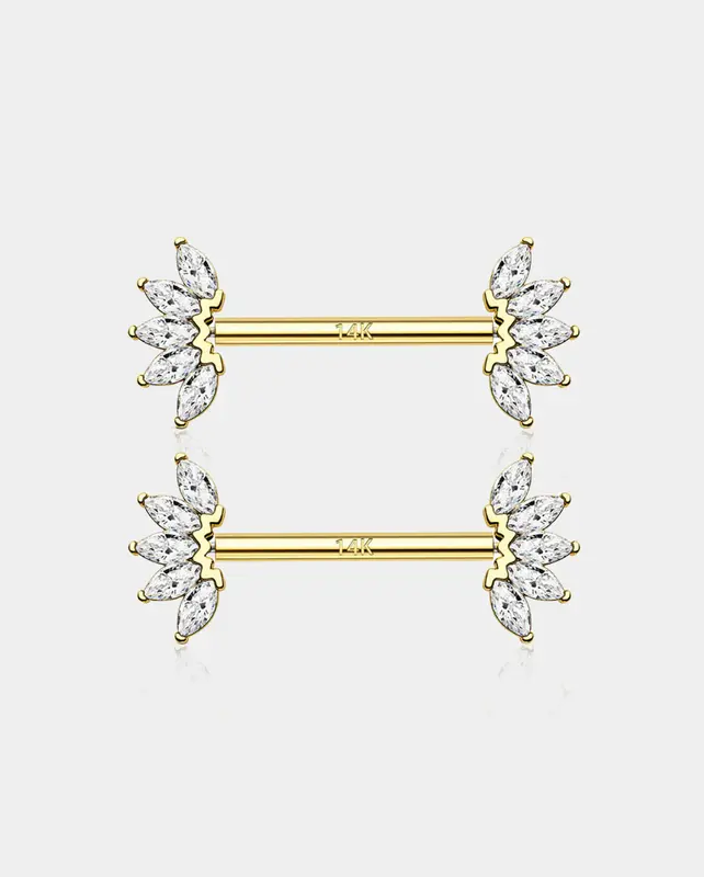 14K Gold CZ Nipple Ring