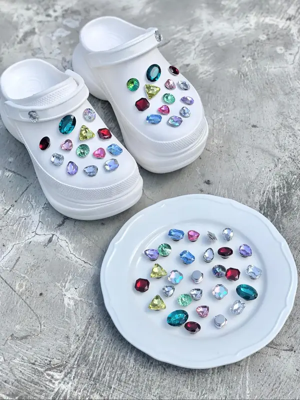Cute Colorful Artificial Crystal Design Shoe Charms, 28pcs  Fashionable Novelty Shoes Decorations for Clogs Design, Dazzling ...