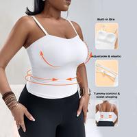 ChicMe Women's Spaghetti Strap Built in Bra Slim Fit Tank Top Sexy Back Criss Cross Workout Camisole Tops