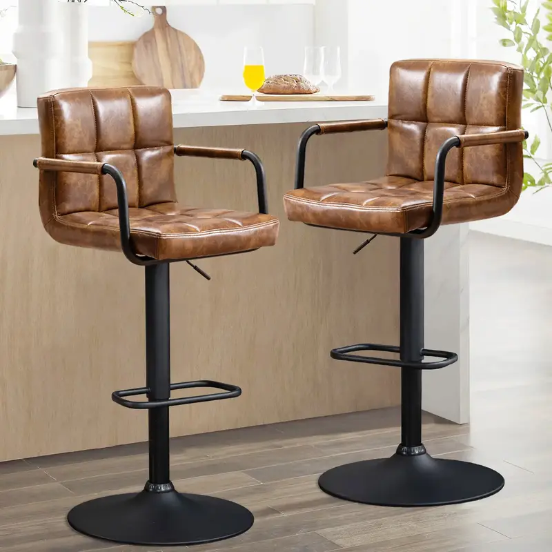 Furnimart 30 Leather Bar Stools Set of 2 Adjustable Modern Design Swivel Barstools for Kitchen and Dining Room