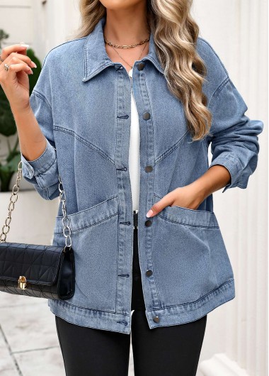 Modlily Denim Blue Tummy Coverage Long Sleeve Coat - L