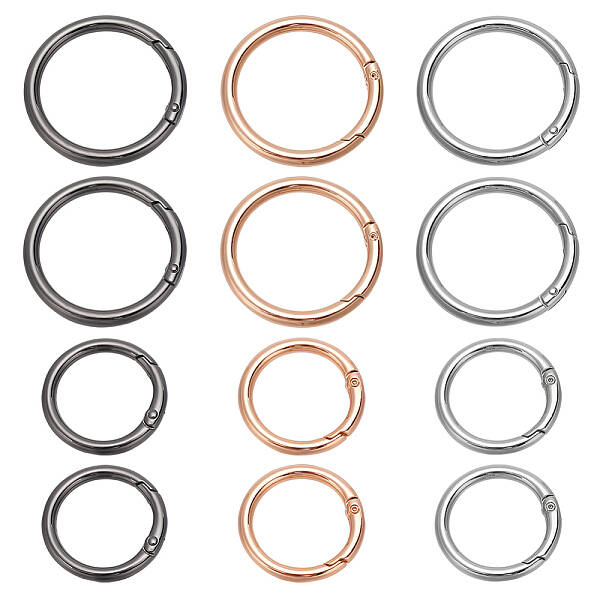 12Pcs 6 Styles Zinc Alloy Spring Gate Rings