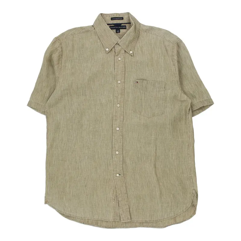 Tommy Hilfiger Short Sleeve Shirt - Large Khaki Linen