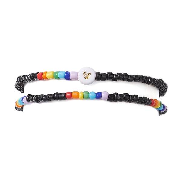 2Pcs 2 Styles Heart Glass Seed Beaded Stretch Bracelet Sets