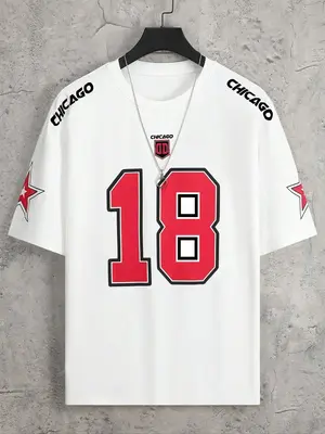 Men's Letter & Figure Print Drop Shoulder Tee, Men's Summer Clothes, Regular Fit Casual Soft Comfy Round Neck Short Sleeve T-...