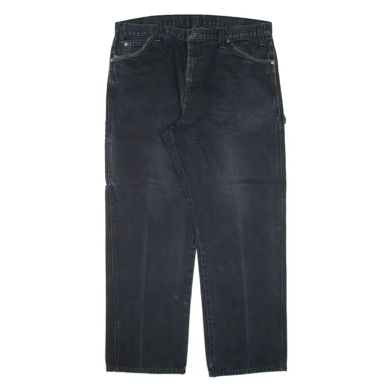DICKIES Carpenter Workwear Mens Trousers Black Relaxed Straight W38 L32