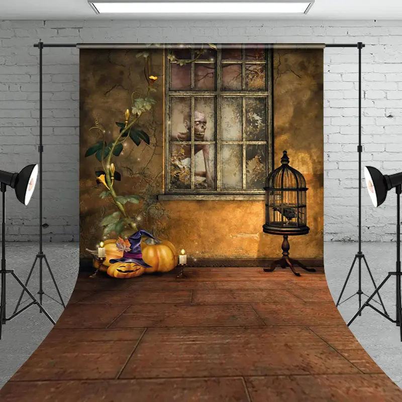 Aperturee Horrible Window Interior Pumpkin Halloween Backdrop - Aperturee