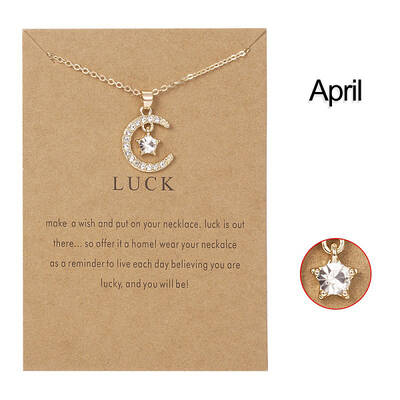 Moon & Star Alloy Rhinestone Birth Stone Pendant Necklaces