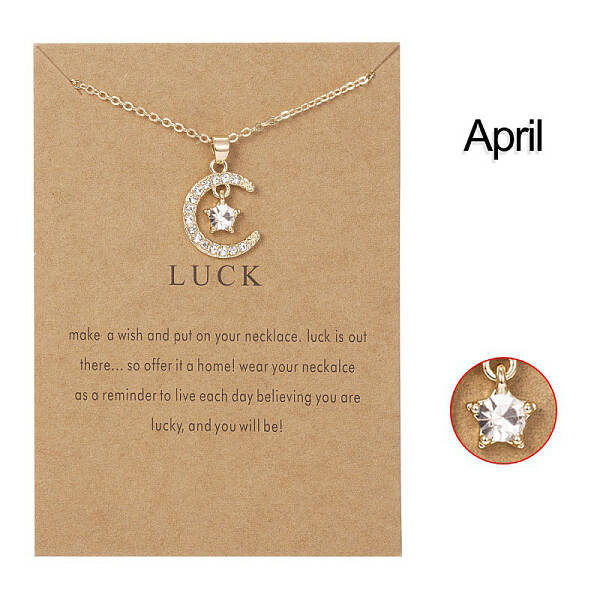 Moon & Star Alloy Rhinestone Birth Stone Pendant Necklaces