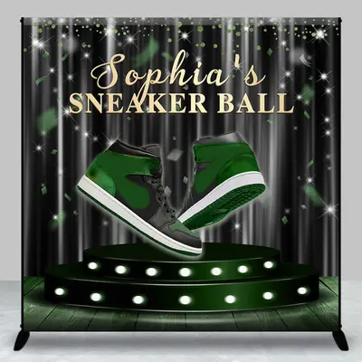 Army Green Sneaker Party Backdrop With Custom Name