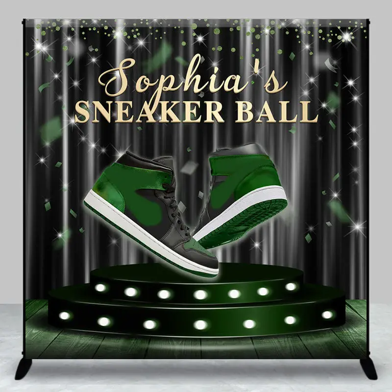 Army Green Sneaker Party Backdrop With Custom Name