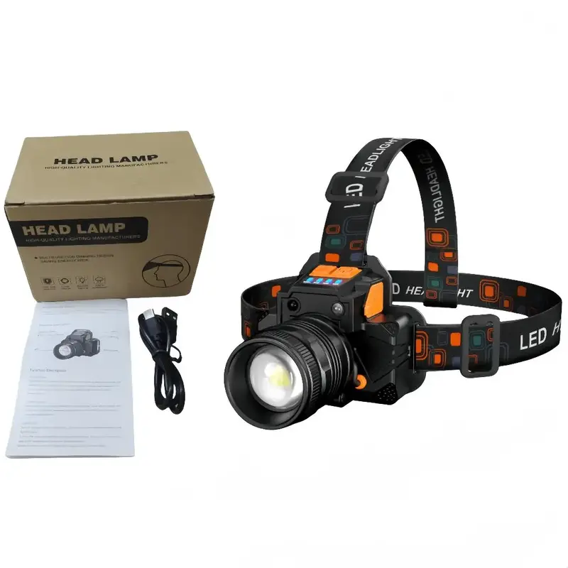 Summer Portable Led Headlamp, Rotating Zoom Headlight, LED Rechargeable Headlamp, Super Bright for Outdoor, Solocamping, Bike...