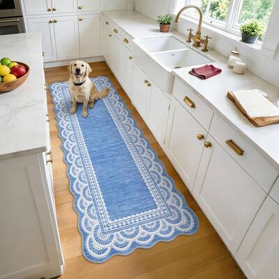 Garvee Scalloped Lace Runner Rug 2x6, Soft Low Pile, Non-Shedding, Machine Washable, Non-Slip Backing, Durable Faux Wool, Hal...