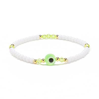 Resin Evil Eye & Acrylic Beaded Stretch Bracelet for Women