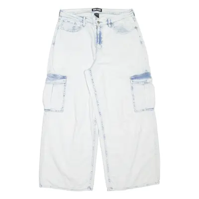 DKNY Cargo Womens Jeans White Regular Wide-Leg Acid Wash W32 L29