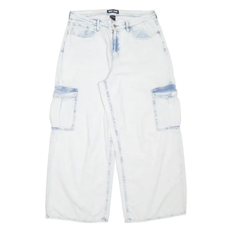 DKNY Cargo Womens Jeans White Regular Wide-Leg Acid Wash W32 L29