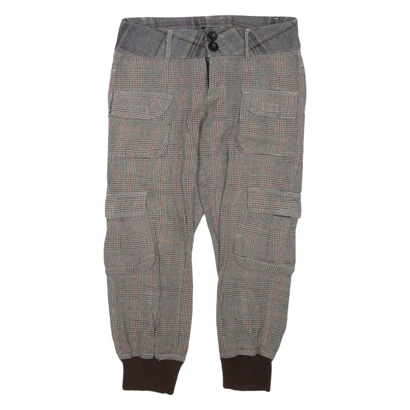 DESIGUAL Check Womens Trousers Grey Regular Tapered Wool W26 L24