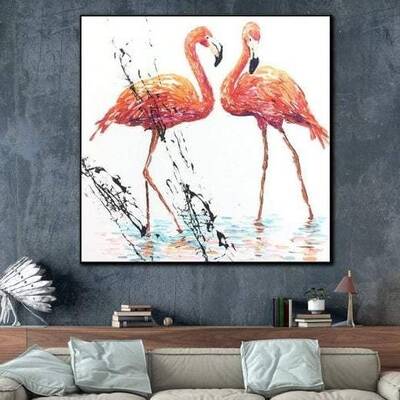Modern Flamingo Painting On Canvas Flamingo Oil Painting Abstract Flamingo Original Artwork Contemporary Oil Artwork | FLAMIN...