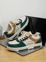 Men's Fashionable Colorblock Patchwork Design Lace Up Low Top Sneakers, Work Shoes, Casual Comfortable Green Sports Shoes ...