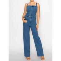 FOWLER MID DENIM WIDE LEG BELTED JUMPSUIT