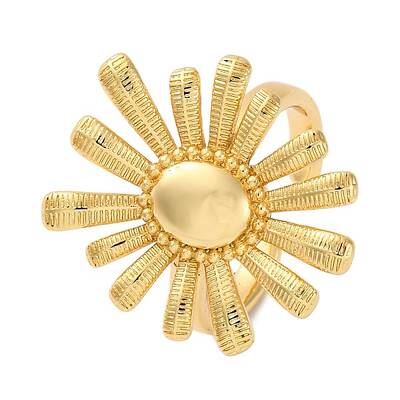 Rack Plating Flower Brass Open Cuff Rings for Women