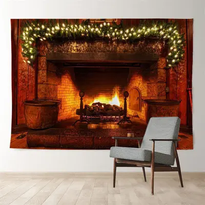 Aperturee Fireplace Warm Family Photo Christmas Backdrop