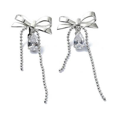 Bowknot Brass Micro Pave Cubic Zirconia Clip-on Earrings