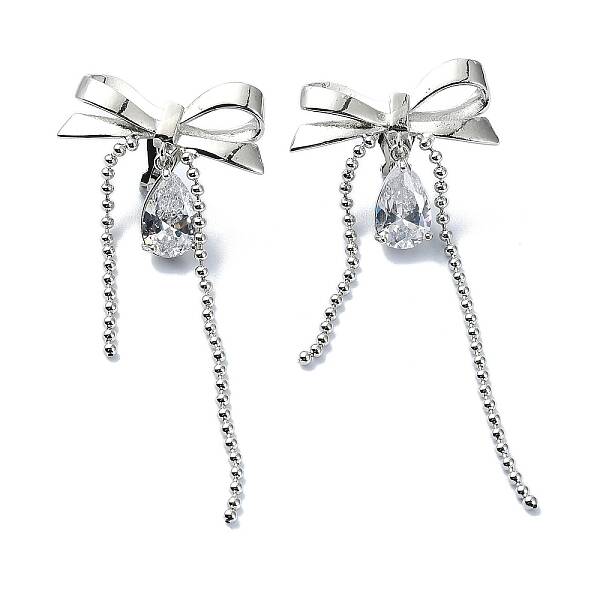 Bowknot Brass Micro Pave Cubic Zirconia Clip-on Earrings