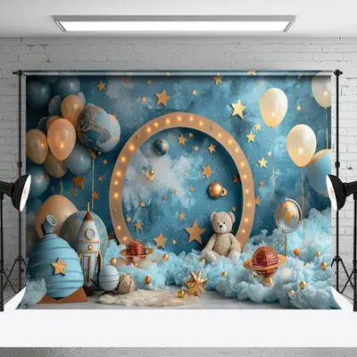 Aperturee Blue Abstract Wall Balloon Galaxy Cake Smash Backdrop, 3X2FT(1MX0.6M), 14 USD, birthday cake smash backdrops, NYHD1...