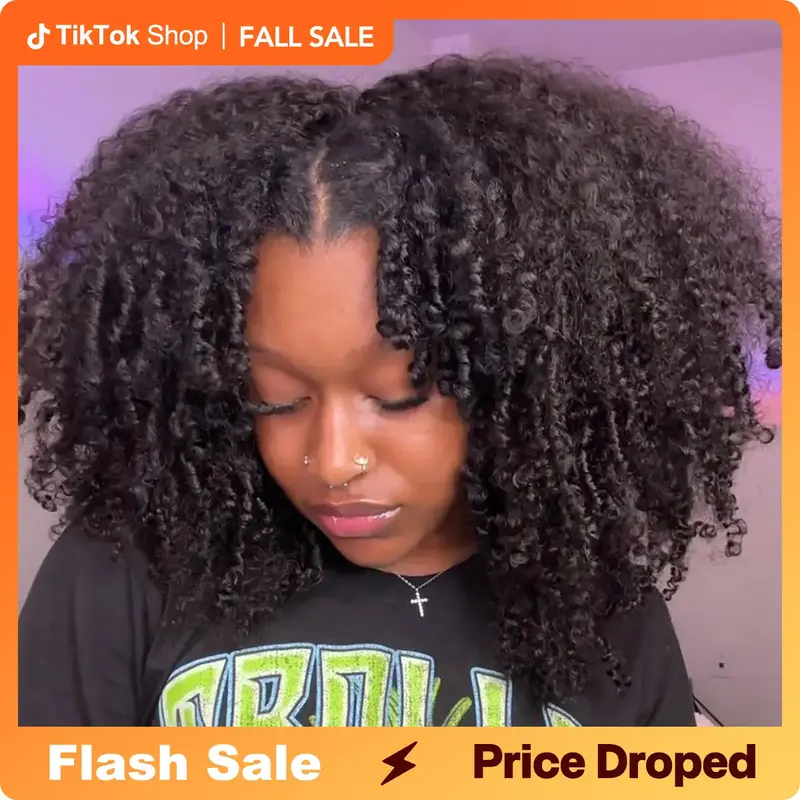 Vshow Afro Curly Hair V Part Wig No Leave Out Human Hair Glueless Wigs With Drawstring Ready To Go Protective Style Half Wig ...