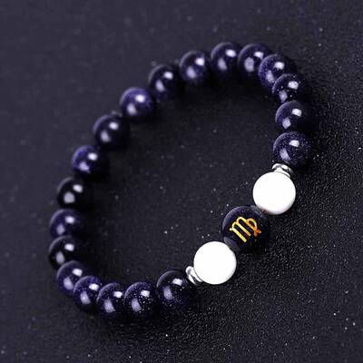 Virgo Round Synthetic Blue Goldstone & Natural Howlite Stretch Bracelets for Women Men