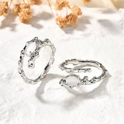 Oval Brass Cat Eye Cuff Rings for Women