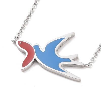 Colorful Enamel Swallow and Fish Pendant Necklace