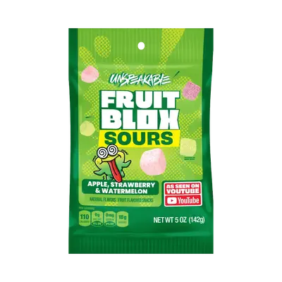 FruitBlox Unspeakable SOURS Apple Strawberry Watermelon Gummies 5oz Bag Vegan Gluten Free Real Fruit Juice No Artificial Colo...