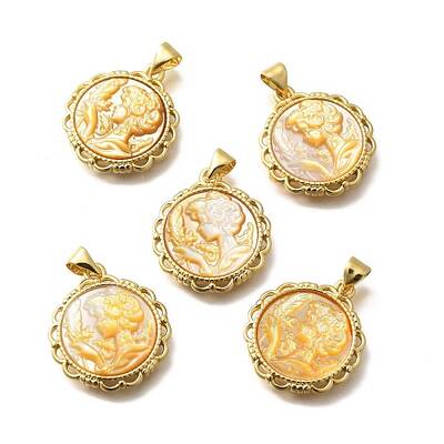 Brass with Natural Shell Carved Pendants
