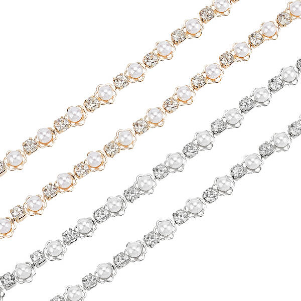4 Yard 2 Style Rhinestones Cup Chains with ABS Plastic Pearl Beaded