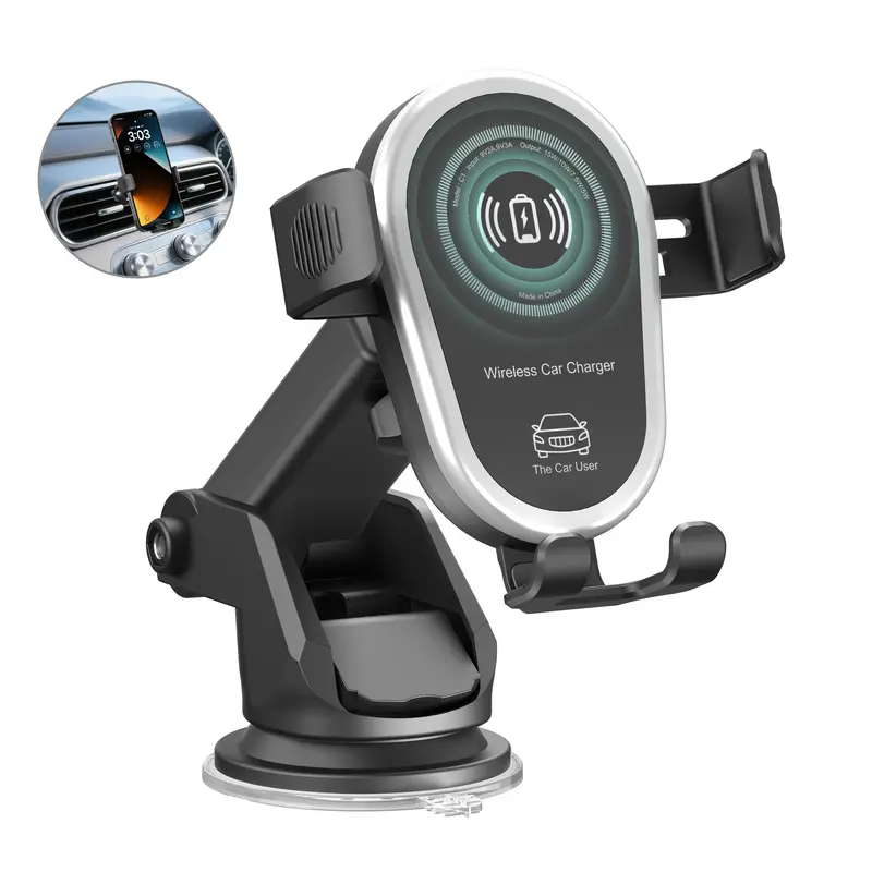Wireless Car Charger, 15W Fast Car Charger Phone Holder fit for iPhone 16 15 14 13 12 11 Pro Max, Samsung Galaxy S23 S22 S21