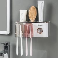 iHave Toothbrush Holders with Toothpaste Dispenser, 2 Cups Toothbrush Holder Wall-mounted Bathroom Decor Set Home, Goods Orga...