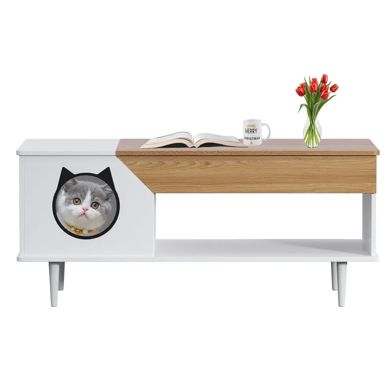 Garvee Cat Litter Box Enclosure, Cat Head Decor Storage Cabinet, Hidden Litter Box Furniture, Wooden Cats Washroom Furniture,...