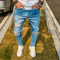 New Streetwear Stylish Men Skinny Holes Jeans Trousers Male Distressed Stretch Pencil Jogging Denim Pants