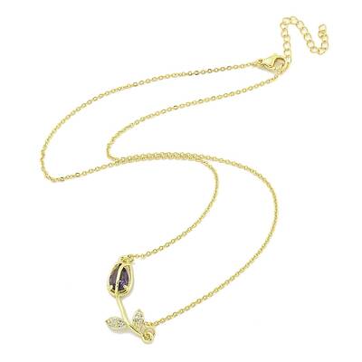 Brass Micro Pave Clear Cubic Zirconia Pendant Necklaces