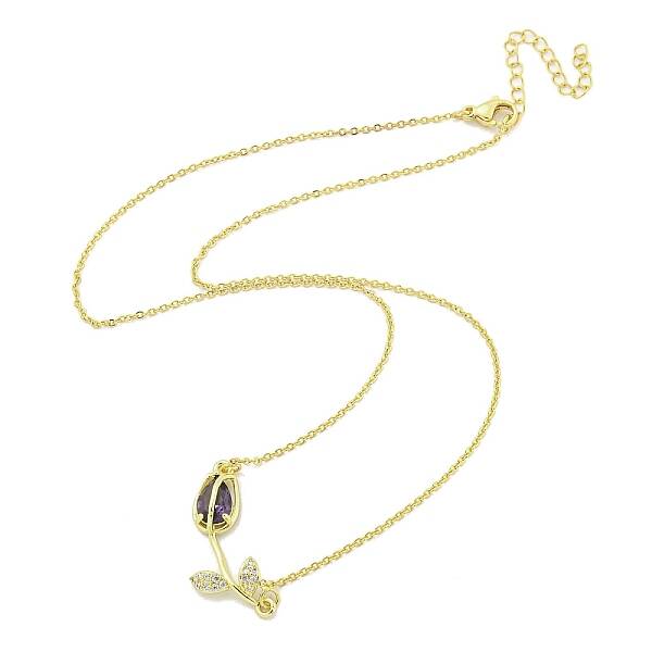 Brass Micro Pave Clear Cubic Zirconia Pendant Necklaces