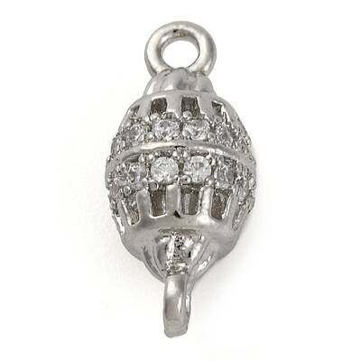 Brass Micro Pave Clear Cubic Zirconia Hollow Oval Connector Charms