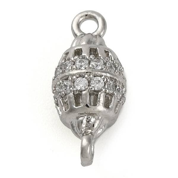 Brass Micro Pave Clear Cubic Zirconia Hollow Oval Connector Charms