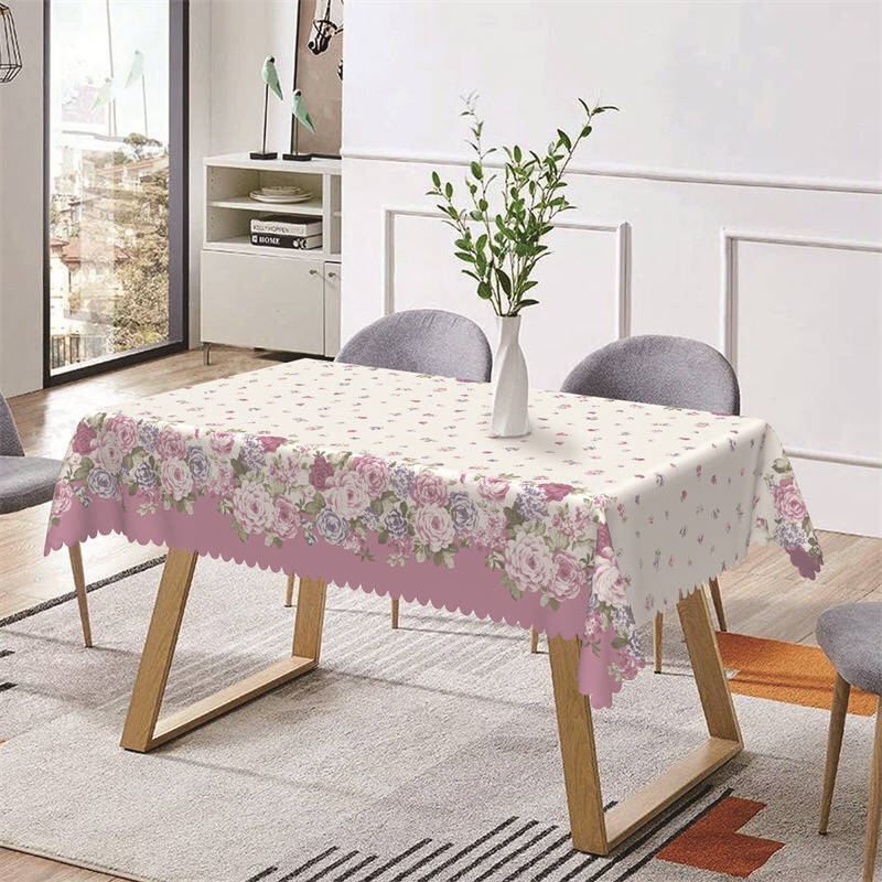 Light Purple Floral Rectangle Tablecloth For Kitchen - Aperturee