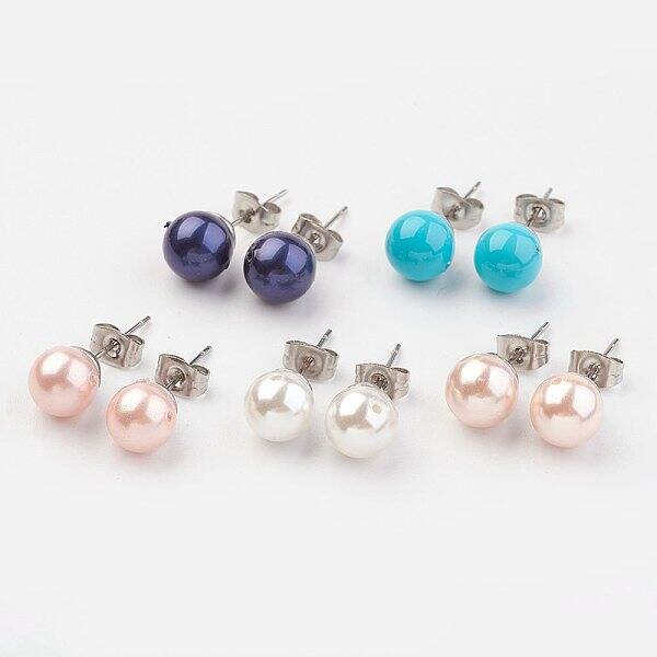 Shell Pearl Ball Stud Earring Findings