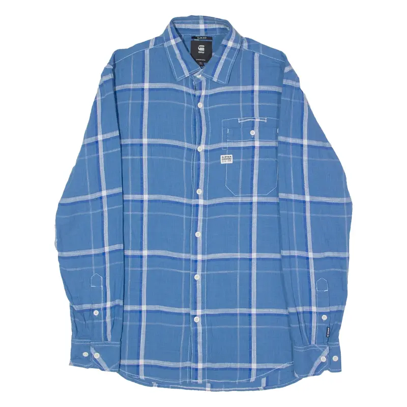G-STAR RAW Slim Fit Mens Shirt Blue Plaid Long Sleeve XL