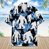 Tropical Bigfoot Hawaiian Shirt Men Women Youth, Tropical Flowers Bigfoot Sasquatch Shirt, Summer Beach Aloha Short Sleeve Bu...