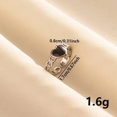 Fashionable Heart Enamel Open Cuff Ring